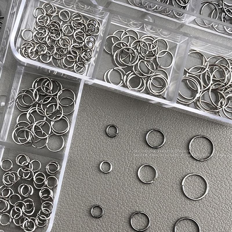 6 Grids Mix Punk Piercing Perforable Round Circle Ring White K Gun Black Alloy Nail Decorations Manicure Charms