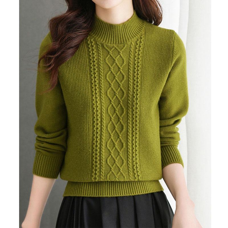 Red Twist Bottoming Knitted Sweater Autumn and Winter Simple Basic New Thick Short Solid Color Semi-turtleneck Inner Sweater Women