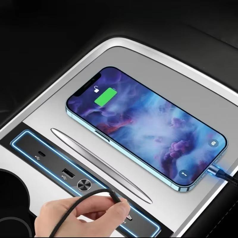 4-in-1 USB LED Hub Center Console Adapter-USB Hub Docking Station Cable Charger Powered Splitter Tesla Model 3/Y from 2021-2022