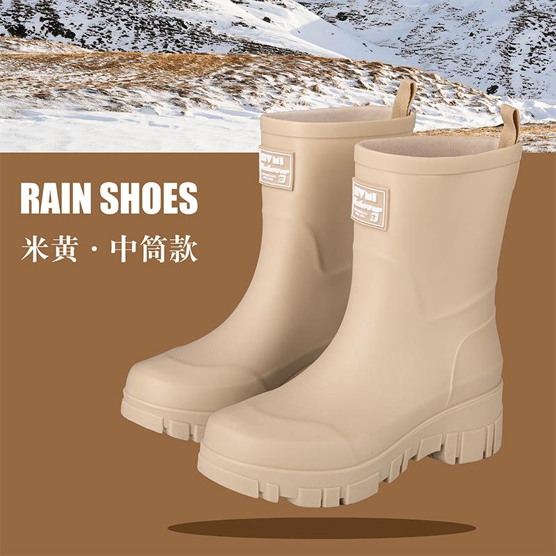 Versatile Medium Tube Rain Boots Women's Waterproof and Non-slip Water Boots Wear-resistant Outer Wear Rubber Shoes Kitchen Work Sleeve Women's Shoes