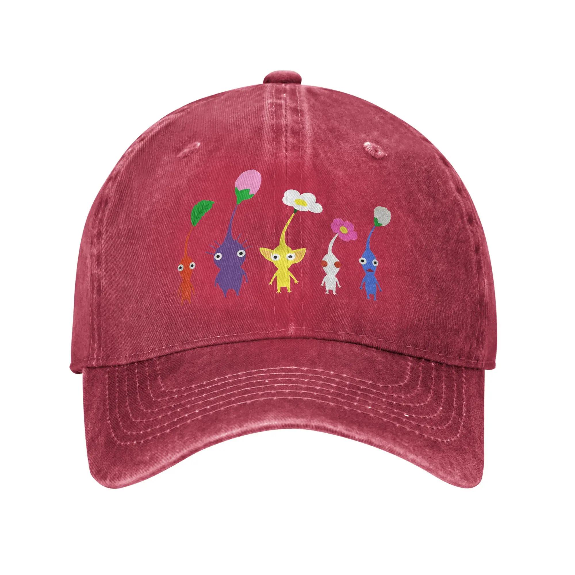 cute pikmin pattern blue Washed Denim Cap Casual Baseball Caps Adjustable Hat Summer Unisex Baseball Hats One Size