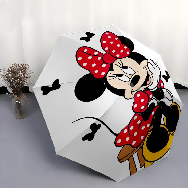 Minnie Mouse Themed Automatic Opening and Closing Folding Umbrella, Reinforced 8 Ribs, Compact Travel Design, Fashionable Folding Umbrella,