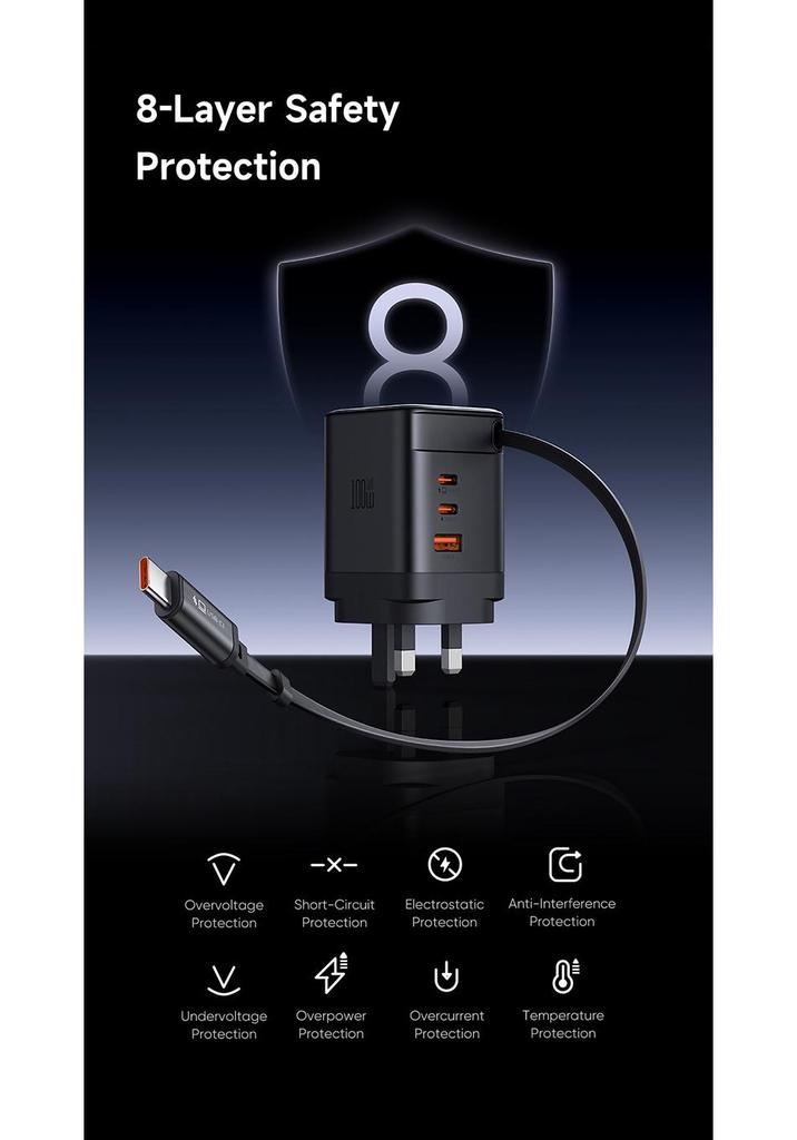 Mai Duo Duo MDD FreeGo 100W GaN USB-C Retractable Cable Fast Charger 3C1A