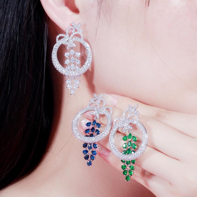 CMM Geometric Round Dangle Drop Long Royal Blue Earrings Luxury Women Wedding Evening Party Jewelry