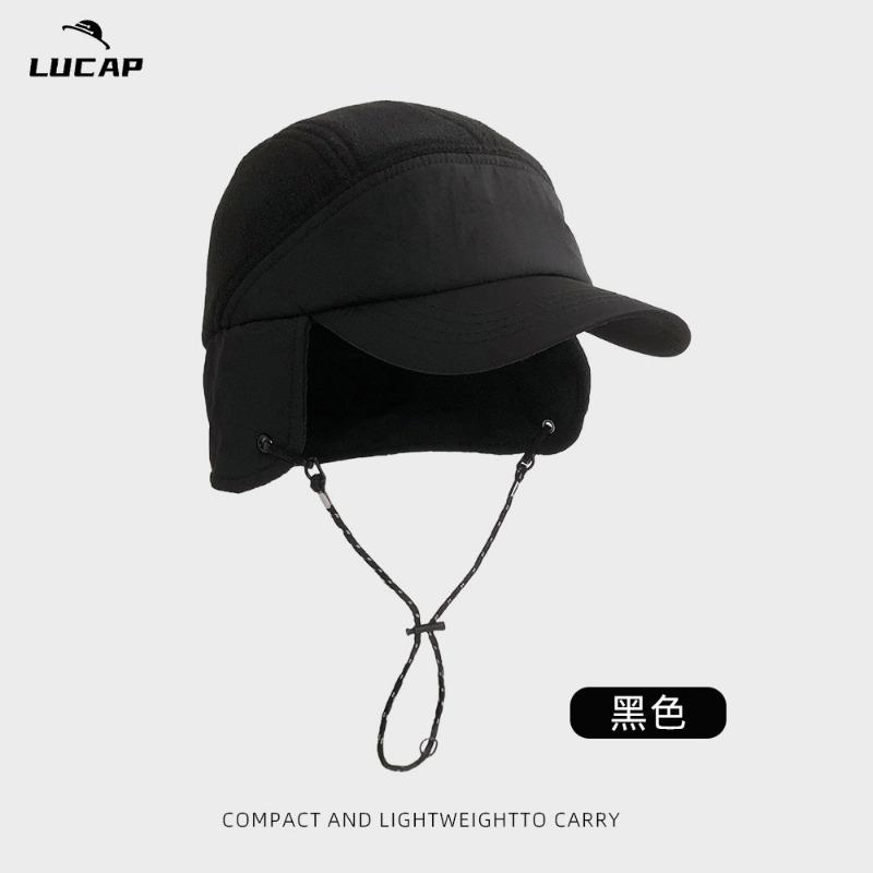

Color matching drawstring, ear protection, windproof lamb wool baseball cap, autumn and winter soft top, versatile, casual and warm one size fits all чёрный