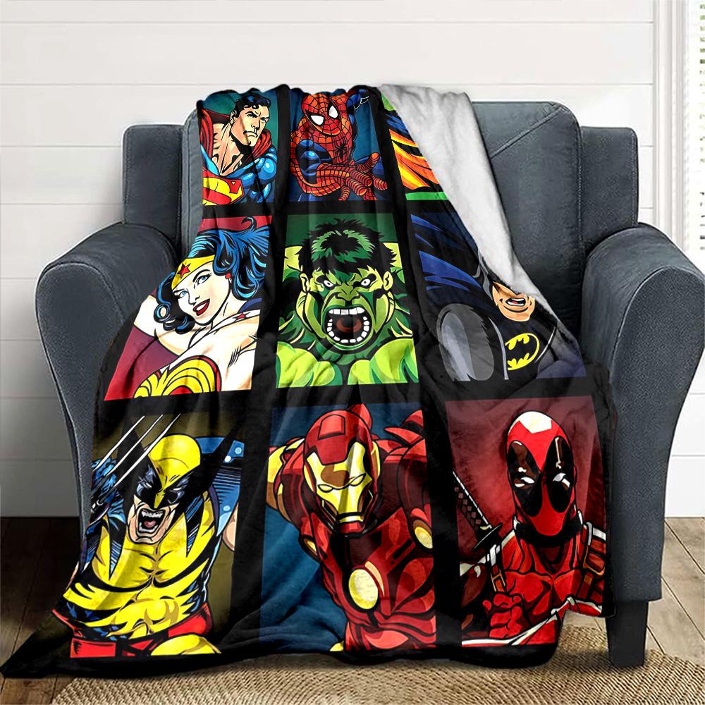 Superhero Grid Pop Art Flannel Blanket Super Soft Warm Cozy Blanket for Sofa Bed Office Travel All‑Season Home Decor Gift