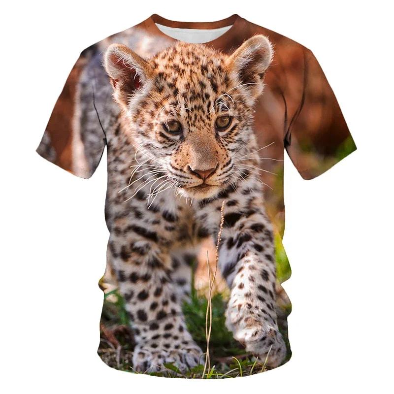 New Cheetah Pattern 3D Wild Animal Leopard Print T-shirt For Men Women Summer Short Sleeve O-Neck T shirt Unisex Streetwear Top S