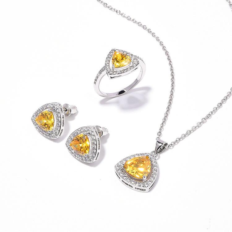 Triangle Zircon Jewelry Set Women'S Fashion Live Necklace Stud Niche Ring Jewelry Set