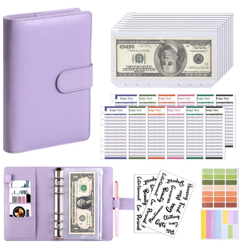 A6 Budget Binders Planner 6 Hole 8 Zipper Envelopes 2 Stickers in One NoteBook Wallet For Save Money Organizer Cash System