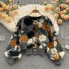 Women Coat Cardigan Single-breasted Long Sleeves Flower Elegant Keep Warm Elastic Cuff