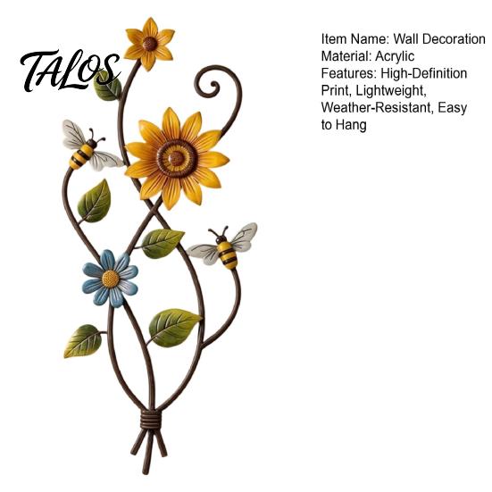 Bee And Flower Decoration Sunflower Wall Art Decor, 2D Flat Floral Hanging, Country Garden Rustic Farmhouse Decor Ornament for Fence Porch Entryway