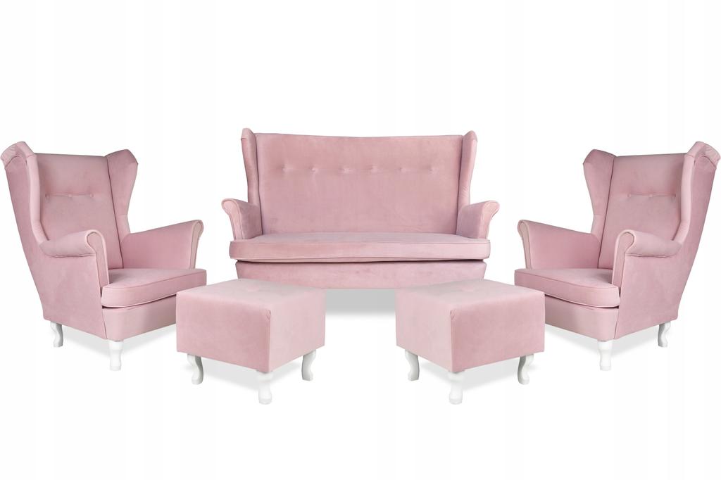 Zestaw wypoczynkowy mebli uszak Ari sofa fotele pufy Family Meble komplet