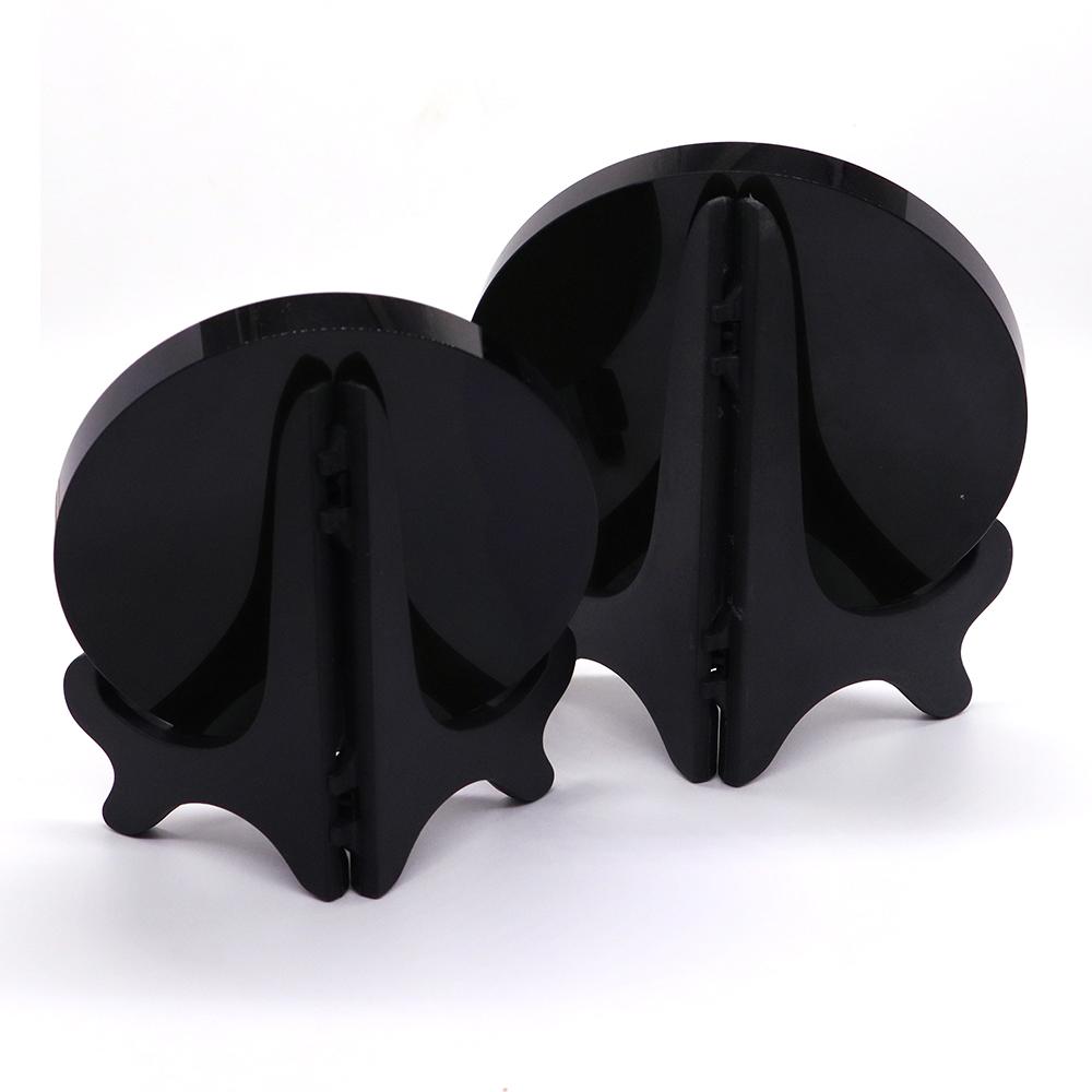 High Quality Natural Black Obsidian Stone Scrying Mirror Round Plate Fengshui Mirror For Crystal Home Decoration Gift With Shelf