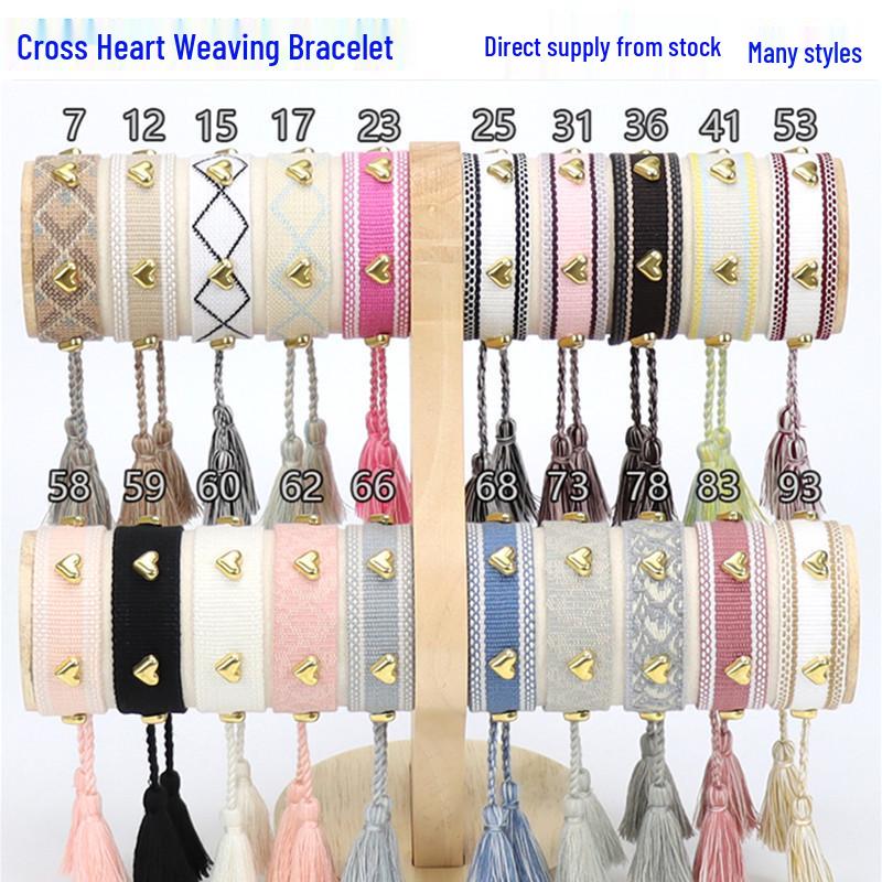 European and American Rivet Metal Heart Tassel Woven Bracelet for Women
