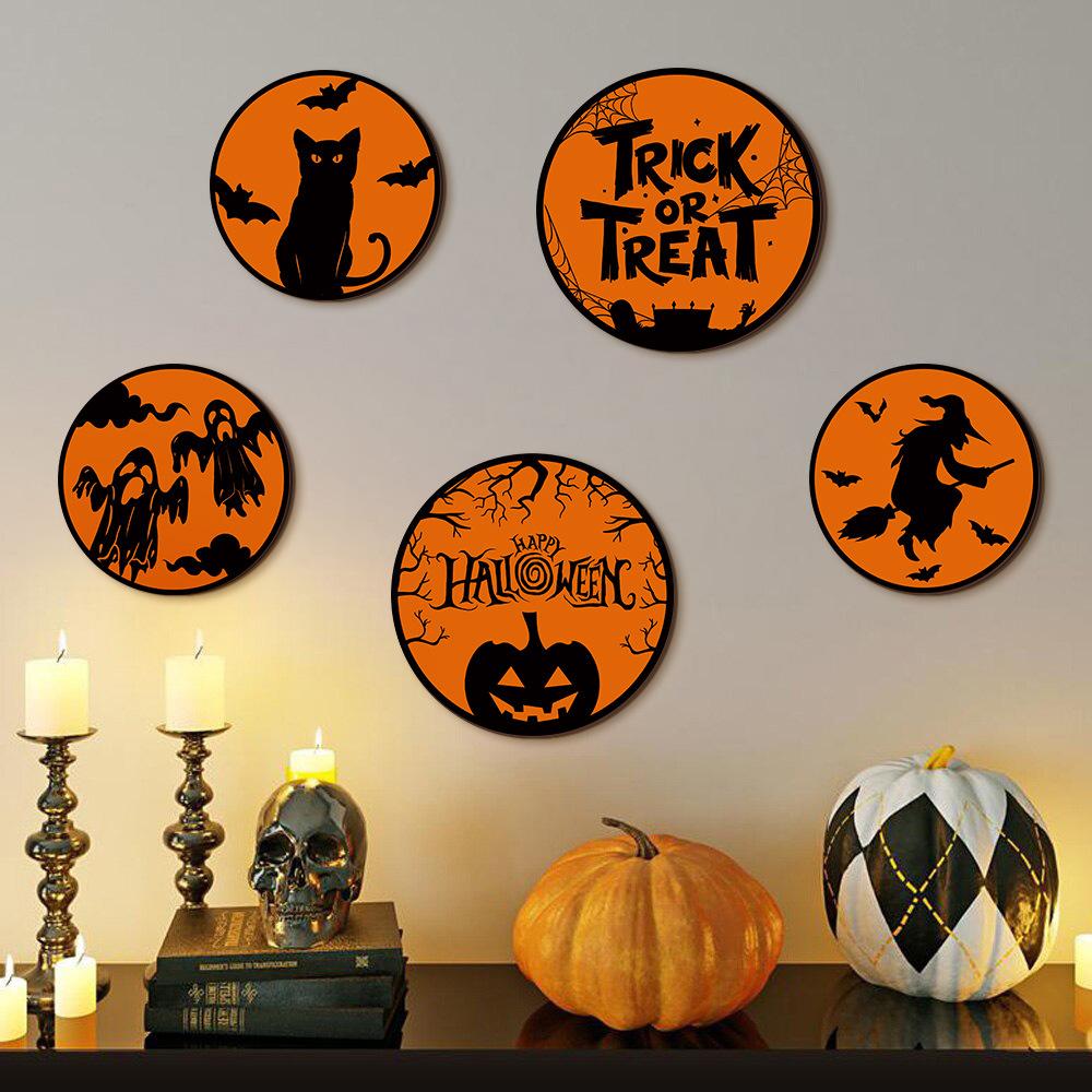 Halloween Wood Wall Hanging Welcome Door Hanging Door Number Wall Decoration Wall Decoration Round