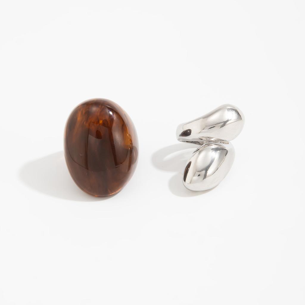 Mode Metall Glansig Enkel Ring Öppen Ring Set, Överdriven Smuts Harts Bred Ring