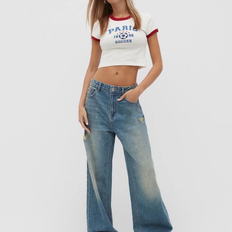 

European and American Summer Y2K Retro Letter Printed Hip Hop Round Neck T-shirt S білий