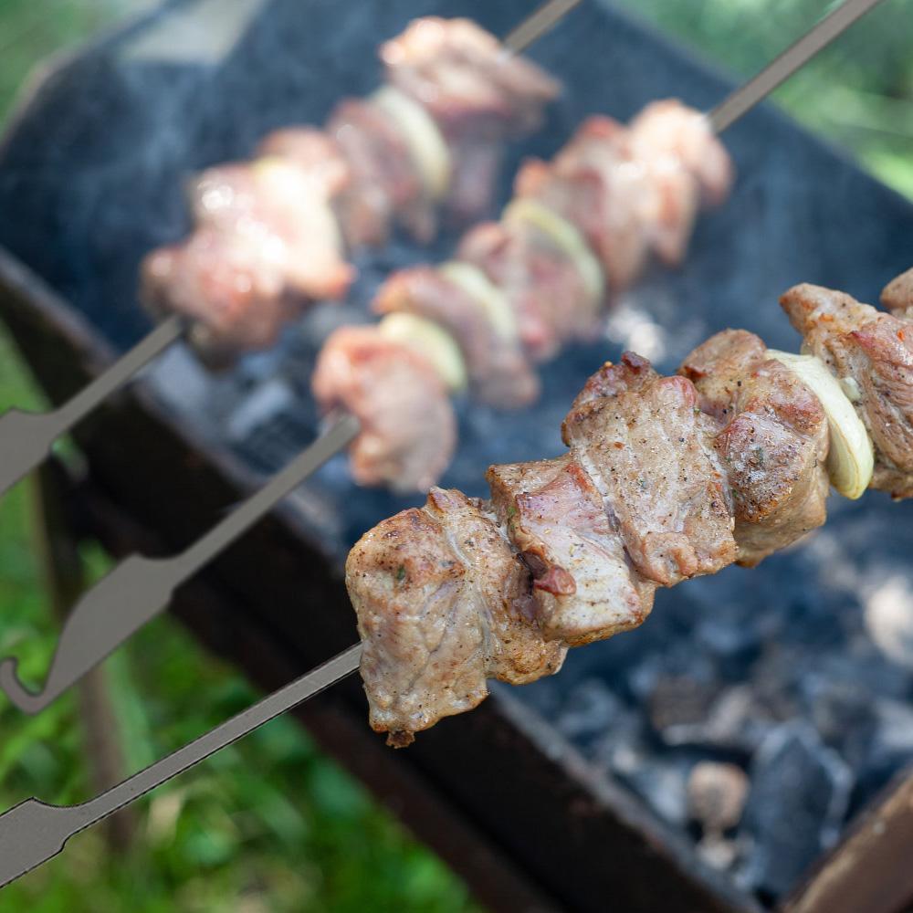 10pcs Flat Ti Barbecue Skewers Outdoor Backyard Picnic BBQ Grilling Kabob Skewers BBQ Sticks