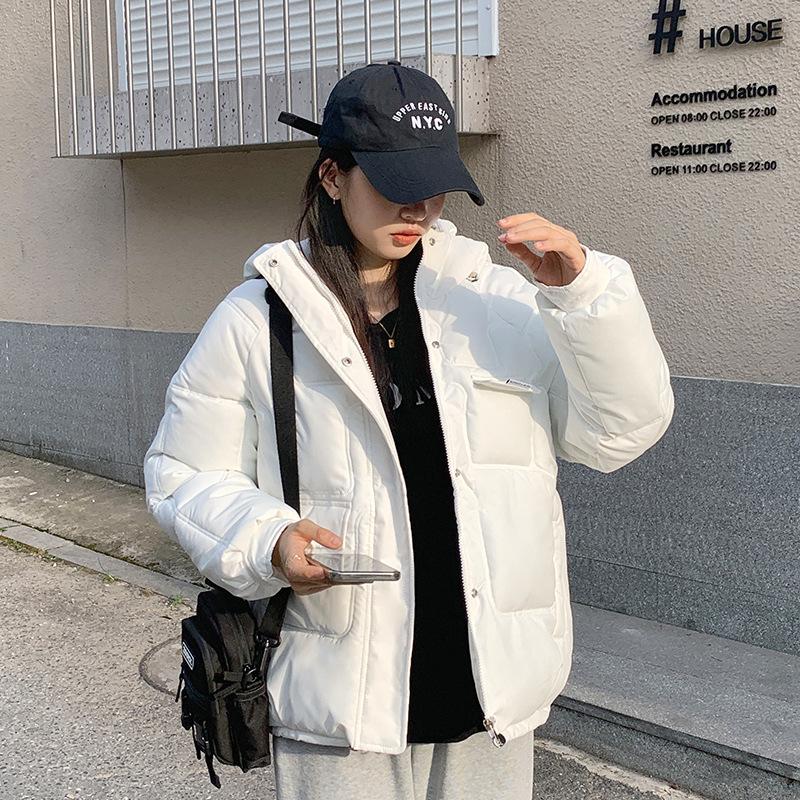 

2025 Fall/Winter New Bread Cotton Jacket Thickened Loose Fashion Hooded Workwear Short Cotton Jacket XXXL off білий колір