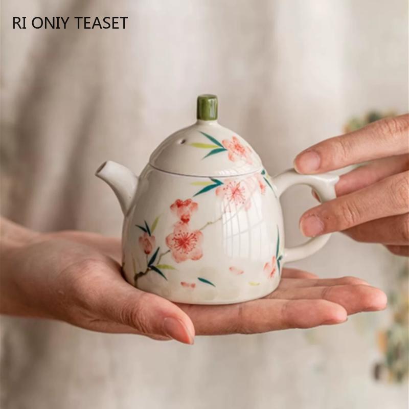 Teiera in Ceramica Cinese da 90ml Filtro a Sfera Fatto a Mano Teiera con Fiori di Pesco Infusore da Tè Bellezza Bollitore Set da Tè in Porcellana Articoli per il Tè