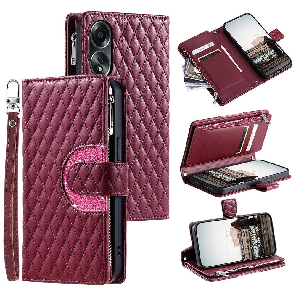 Style 012 for Oppo A58 4G Zipper Wallet Case Rhombus PU Leather Drop-proof Phone Cover