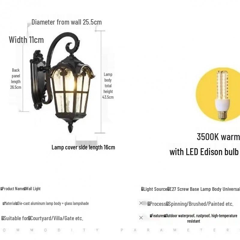 Solar European Antique Outdoor Wall Light for Balcony, Garden, Villa, Courtyard, and Corridor