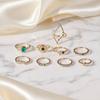 9Pcs/Set Women Ring Set, Multiple Styles Adjustable Stacking Rings, Stackable Finger Band with Green Rhinestones Inlay for Jewelry Gift