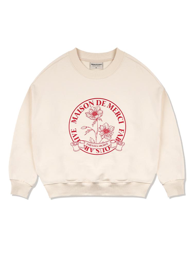 LA MAISON STUDIO Women'S Crop Flare Circle Heavy Terry Sweatshirt Cream (Fcd3Ts711W)