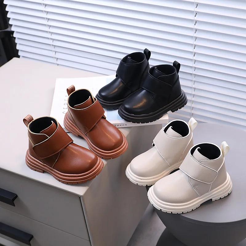 Kids Leather Boots Solid Color Versatile Boys Girls Short Boots Non-Slip 2024 Autumn New Fashion Kids Ankle Boots British Style