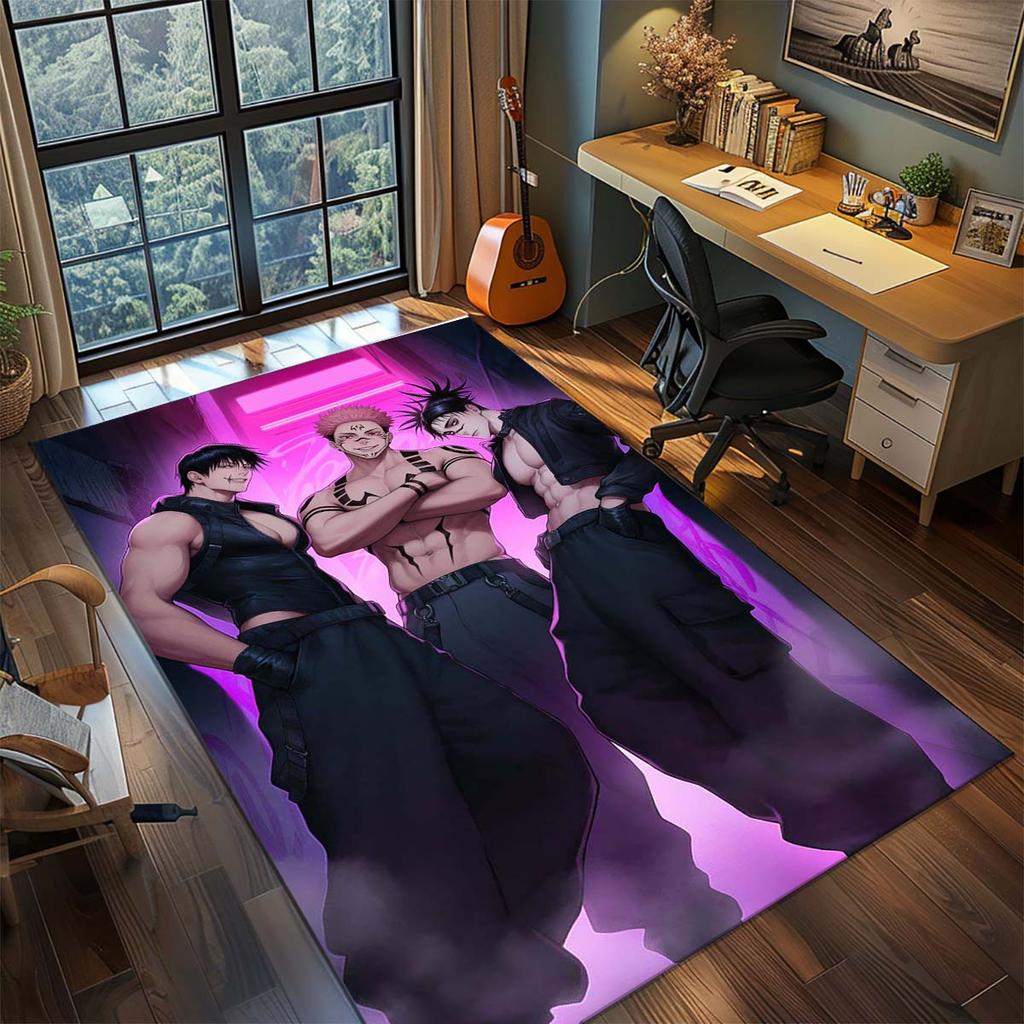 Jujutsu Kaisen Tappeto Durevole in Poliestere Tappeto Anime Antiscivolo Tappetino per Pavimento Soggiorno Camera da Letto -QJY