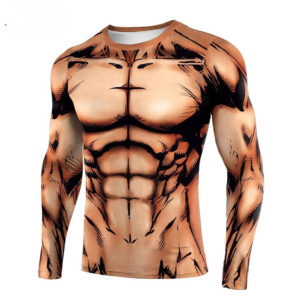 Langarmshirt Schnelltrocknendes Bodybuilding Workout Top T-Shirt Herren Muskel Print T-Shirt Kleidung