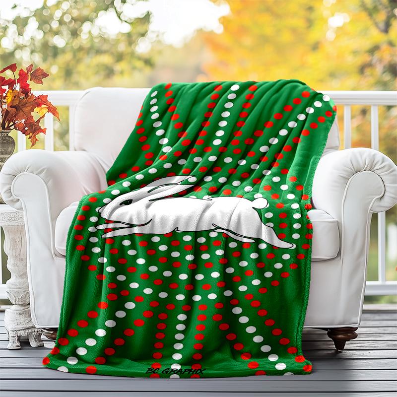 South Sydney Rabbitohs Flannel Blanket Soft All-Season Throw, Design for Camping, Car Travel, Hiking Sofa, Bed, Office Perfect Gift for Parties
