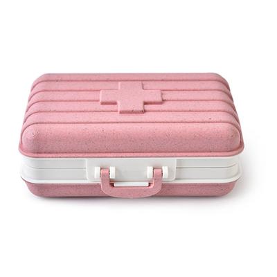 Travel Medicine Organizer Box Wheat Straw 6 Compartments Portable Biodegradable Small Medicine