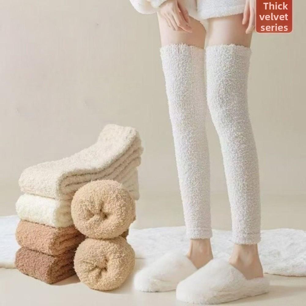 New Thick Long Tube Socks Over Knee Coral Fleece Knee Sleeves Comfortable Warm Leg Pads Autumn Winter