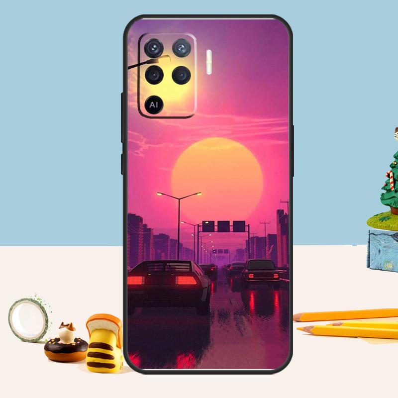 Synthwave 80s Retro Car Case For Oppo A76 A96 A16 A17 A57 A60 A40 A80 A18 A38 A58 A78 A98 A15 A54 A74 A94 A6 A5 Pro