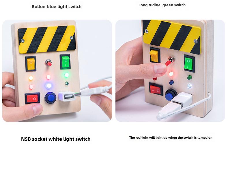 Interactive LED Wooden Busy Board: Children's Early Education Toy with Switches & Sockets