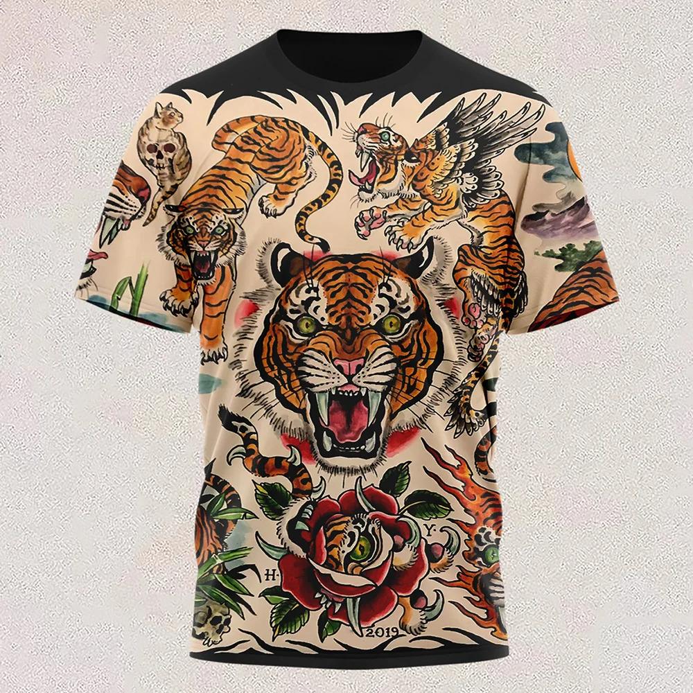 New T Shirt Full-color Tiger Head Short-sleeved Cool T-shirt Round Neck 3d Printed Casual Short-sleeved