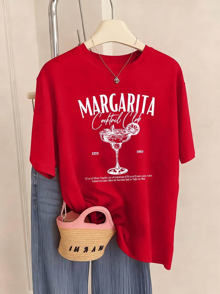Margarita Cocktail Club Printing TShirt Womens Basics Comfortable T Shirts ONeck Soft Short Sleeve Tops Summer Loose Clothes
