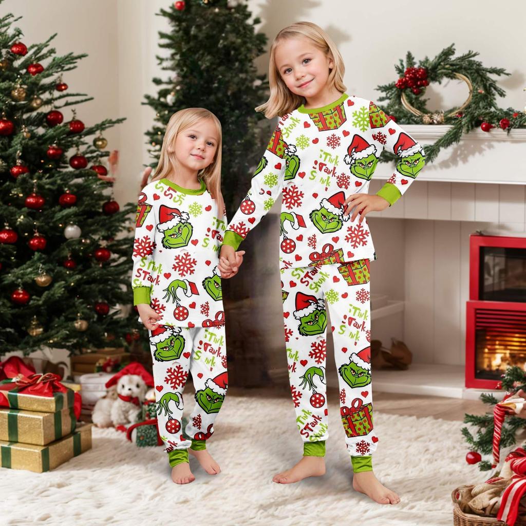 Christmas Print Cute Family Set Pajamas, Home Clothes, Family Set Long Sleeve Top Pants Set