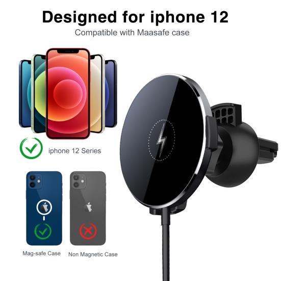 15W Car Air Vent Phone Stand Wireless Quick Charger 360 Degrees Rotating Magnet