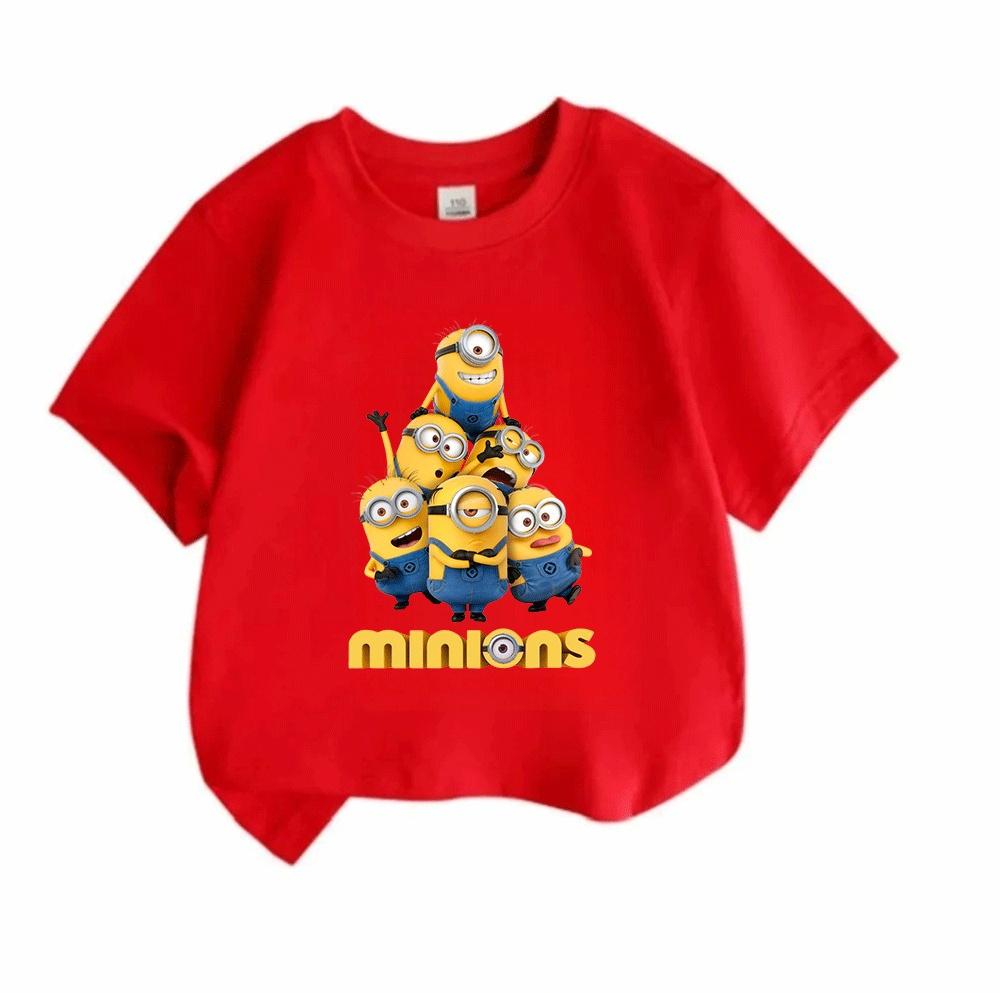 Kids Boys Girls 100% Cotton Crew Neck Short Sleeve T-Shirt, Cute Yellow Animated Characters Printed Casual Lightweight Breathable Tee for Daily Wear