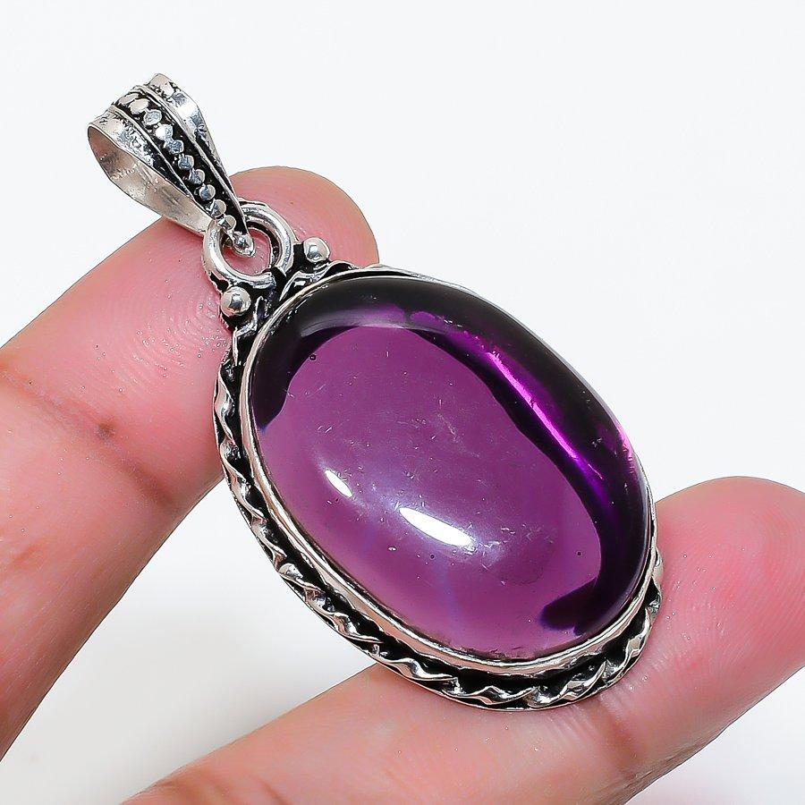 Natural Sage Amethyst Gemstone 925 Sterling Silver Jewelry Pendant 1.85" AP-16155