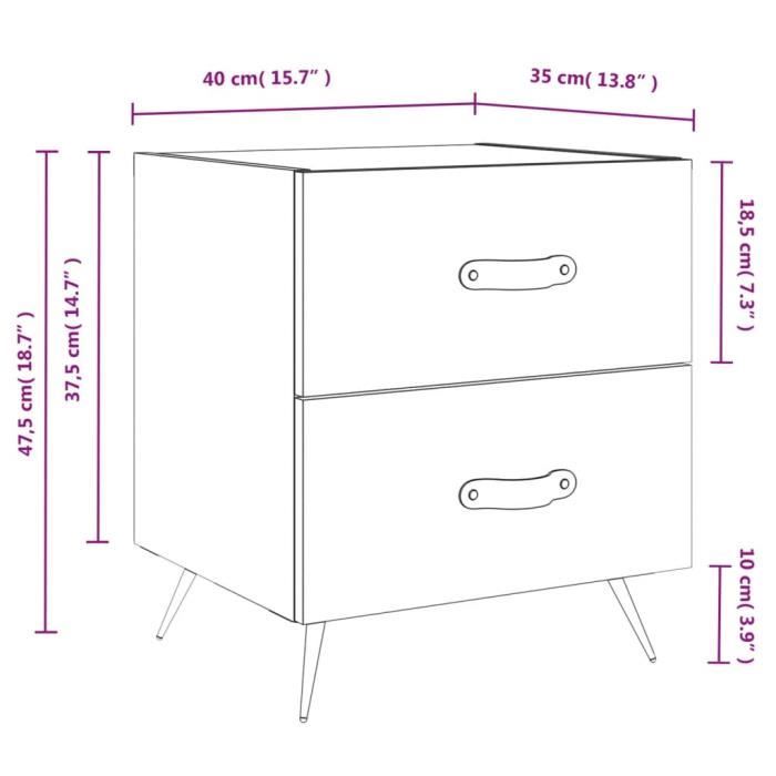 VidaXL Tables de chevet 2 pcs noir 40x35x47,5 cm bois d’ingénierie 827247