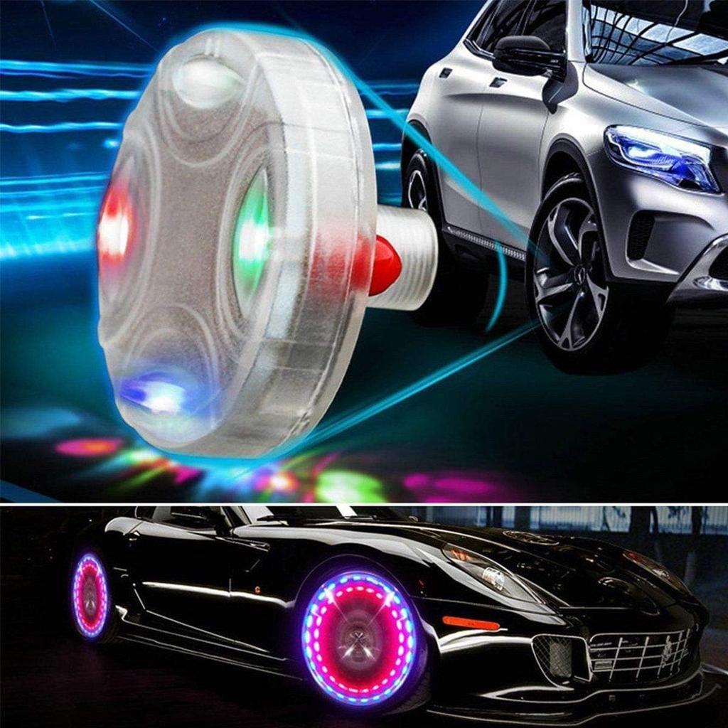 Car Wheel Led Lights, MASO Colorful LED Solar Wheel Hub Tire Lights 4 Modes Flash Wheel Light, Waterproof Tyre Valve Cap Strobe Lamp Kit for Car