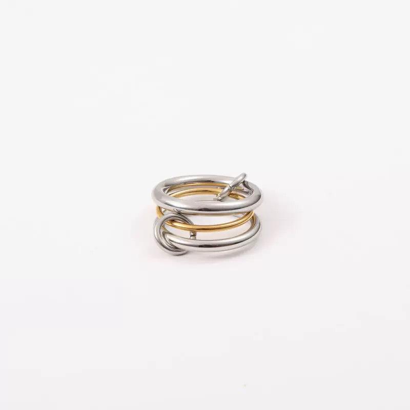 18k Gold Electroplated Interlocking Titanium Steel Three-Ring Color Block Fashion Ring