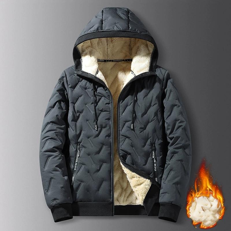 Men's Hooded Warm Autumn Winter Lamb Fleece Jacket Men's Youth Winter Plus Velvet Large Size Loose Warm Hooded Cotton Jacket Men's Cotton Jacket