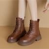 Retro Leather Boots for Women's Autumn Winter New Products Women Short Boots Thick Soled Lace Up Casual Womens Shoes Platform