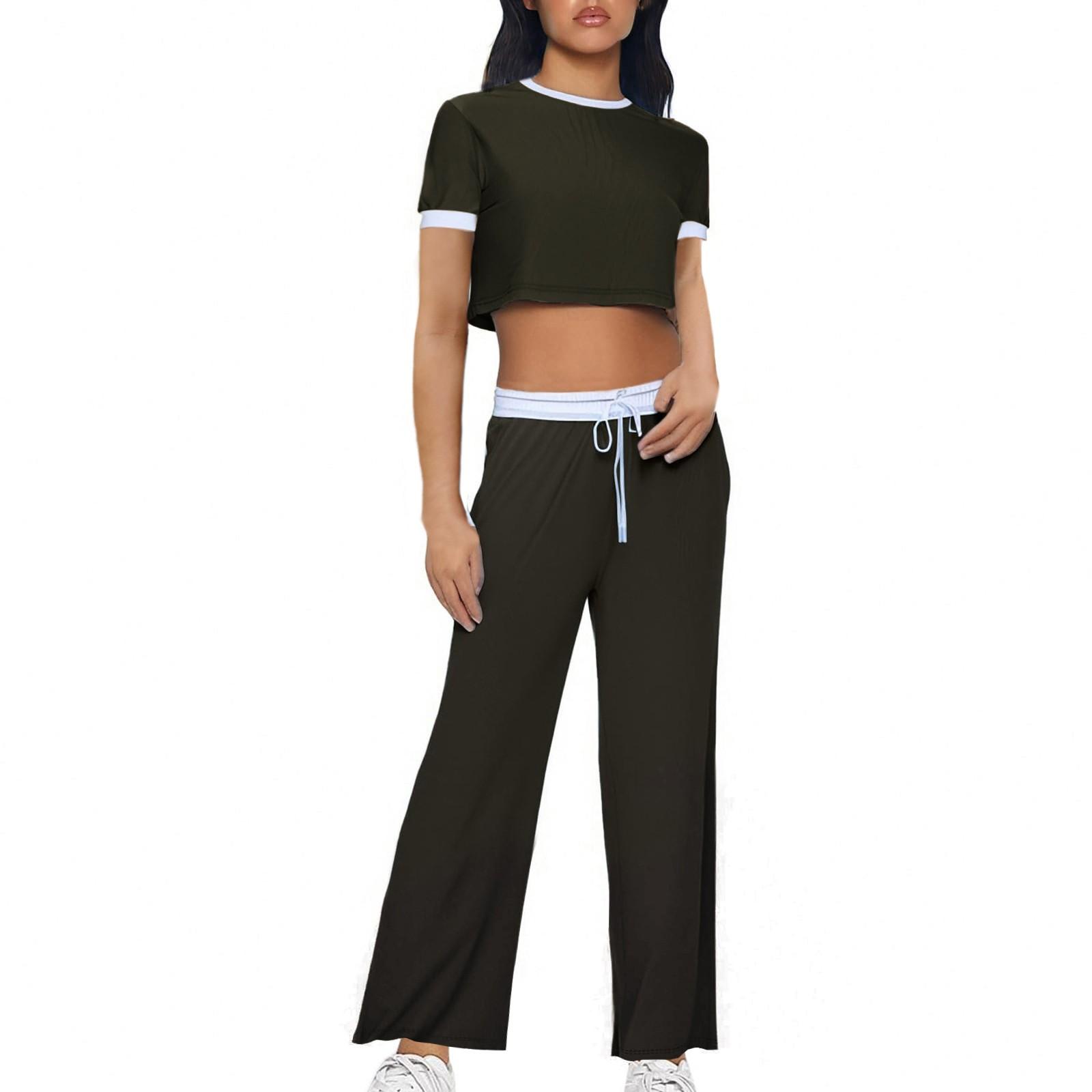 

Женские комплекты из двух частей: топы с коротким рукавом, футболки, широкие брюки, комплекты L