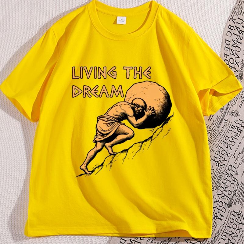 

Living The Dream Tshirt Casual Cotton Tshirt Unisex Women Greek Mythology Meme Tshirt Round Neck Short Sleeve Loose Tees Clothes 3XL