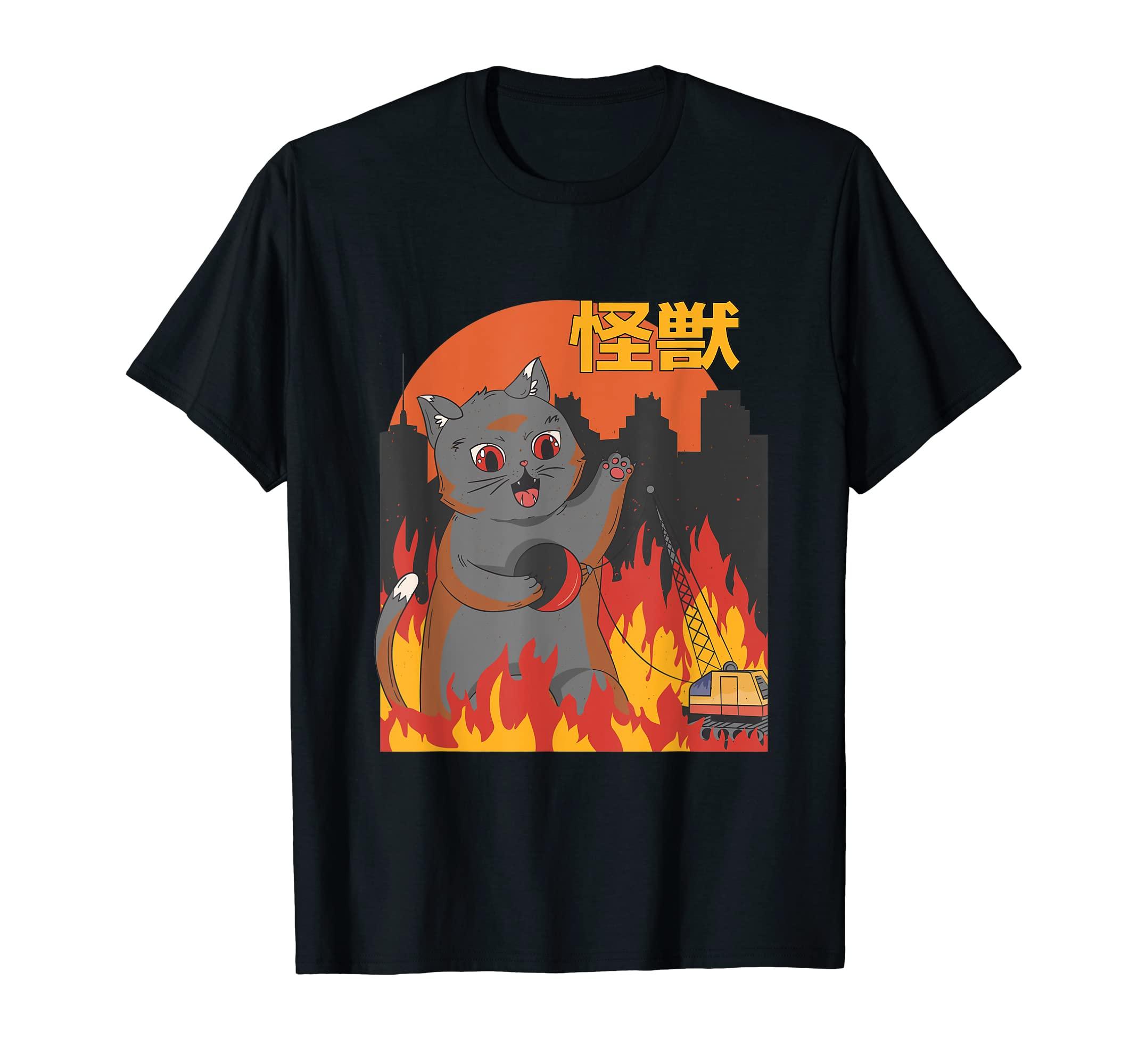 

Catzilla Закат Гигантский Кот Японская Футболка чёрный